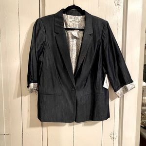 Brand New Denim Blazer with Floral Satin Lining